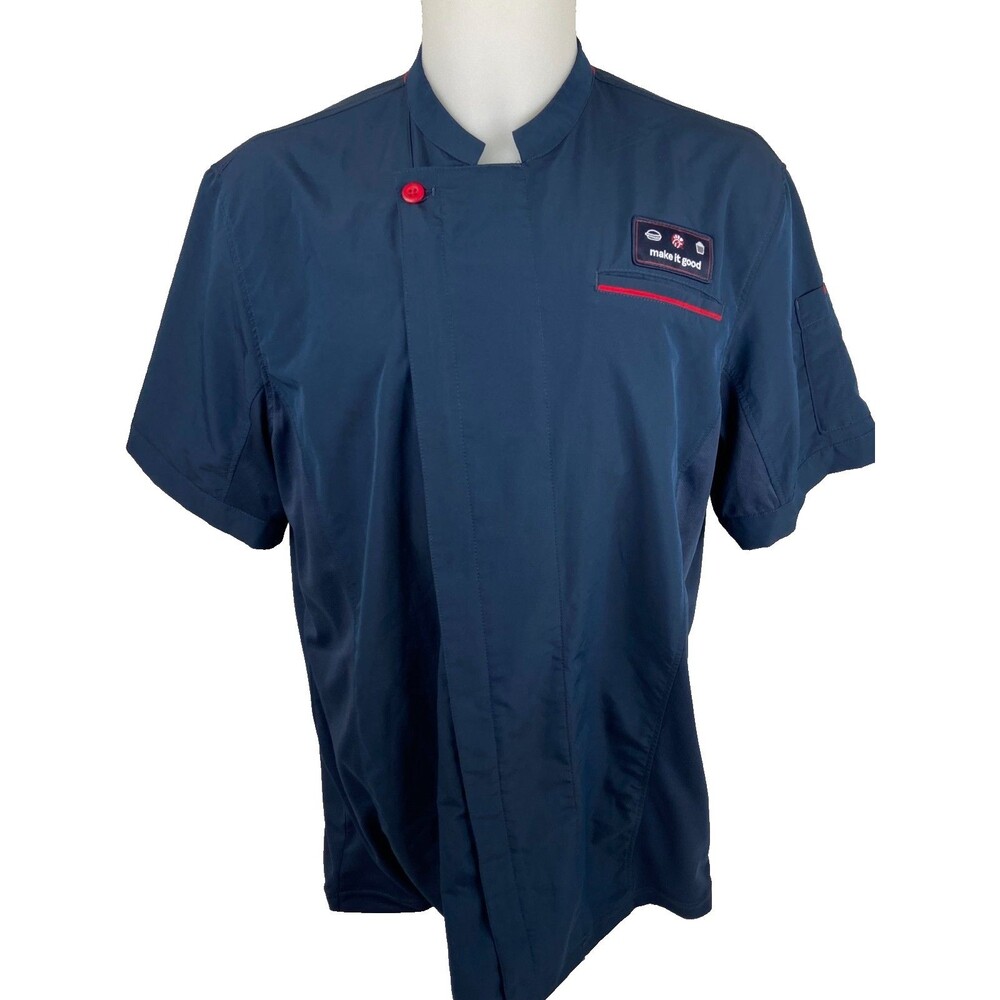 Chick Fil A Men Large Chef Coat Jacket Shirt Uniform Cook Navy Red Oobe Team